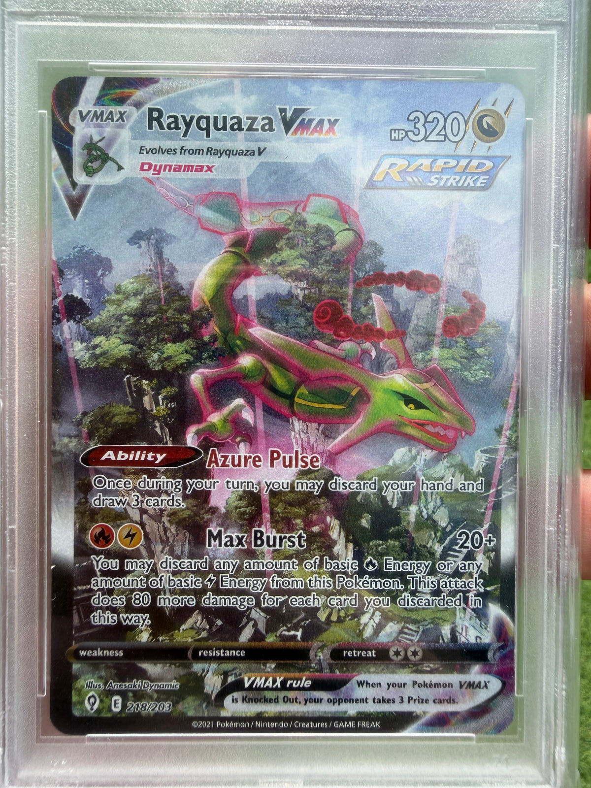Rayquaza VMAX 218/203 Alternate Art Secret Rare – PSA 9 – Evolving Skies – Pokémon ENG